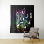 Tenture Murale Noir d'éclaboussure d'aquarelle de baleines (En situation)