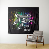 Tenture Murale Noir d'éclaboussure d'aquarelle de baleines (En situation (horizontale))