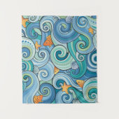 Tenture Murale Poissons parmi le motif de vagues (Devant)