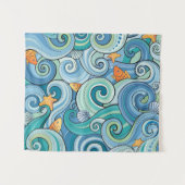 Tenture Murale Poissons parmi le motif de vagues (Devant (Horizontal))