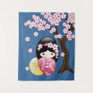 Tenture Murale Poupée Kokeshi Printemps - Cute Japonaise Geisha G