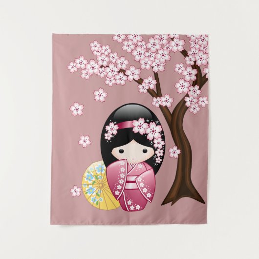 Tenture Murale Poupée Kokeshi Printemps - Cute Japonaise Geisha G (Devant)