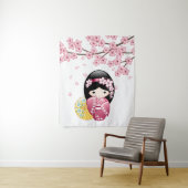 Tenture Murale Poupée Kokeshi Printemps - Cute Japonaise Geisha G (En situation)