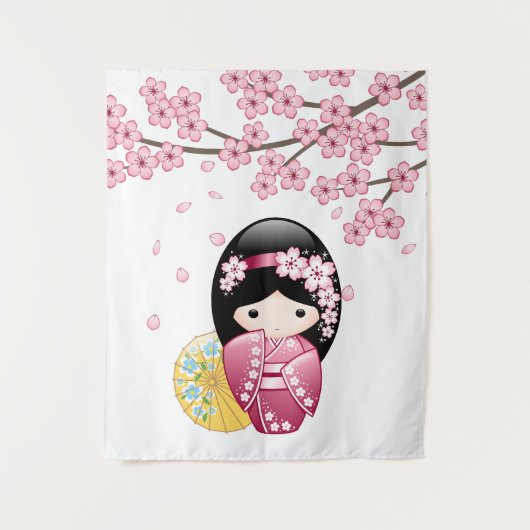 Tenture Murale Poupée Kokeshi Printemps - Cute Japonaise Geisha G (Devant)