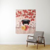 Tenture Murale Poupée Kokeshi Sakura Rouge - Geisha Japonaise Mig (En situation)