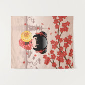 Tenture Murale Poupée Kokeshi Sakura Rouge - Geisha Japonaise Mig (Devant (Horizontal))