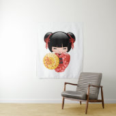Tenture Murale Poupée Rouge Sakura Kokeshi - Cute Japonaise Geish (En situation)