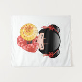 Tenture Murale Poupée Rouge Sakura Kokeshi - Cute Japonaise Geish (Devant (Horizontal))