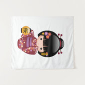 Tenture Murale Poupée Sakura Kokeshi - jolie fille japonaise Geis (Devant (Horizontal))