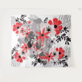Tenture Murale Rouge Éclatant Gris Ultime Boho Floral (Devant (Horizontal))