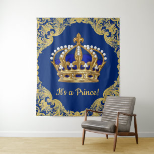 Tenture Murale Royal Blue Gold Prince Baby shower de la Couronne