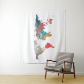 Tenture Murale Silhouette de la carte du monde - Couleurs de tein (En situation)