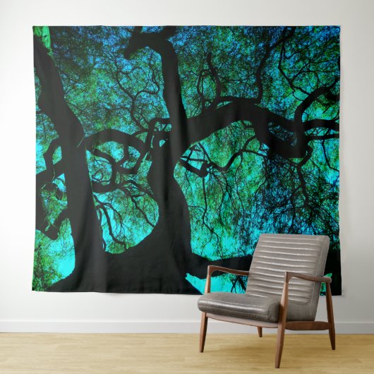 Tenture Murale Sous l'arbre en turquoise (En situation (horizontale))