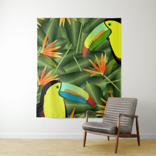 Tenture Murale Toucans tropicaux & Oiseaux de fleurs paradisiaque