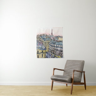 Tenture Murale Tour Eiffel et Paris d'aquarelle des destinations