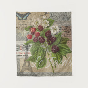 Tenture Mûres Vintage Collage d'Art Éphemère Français