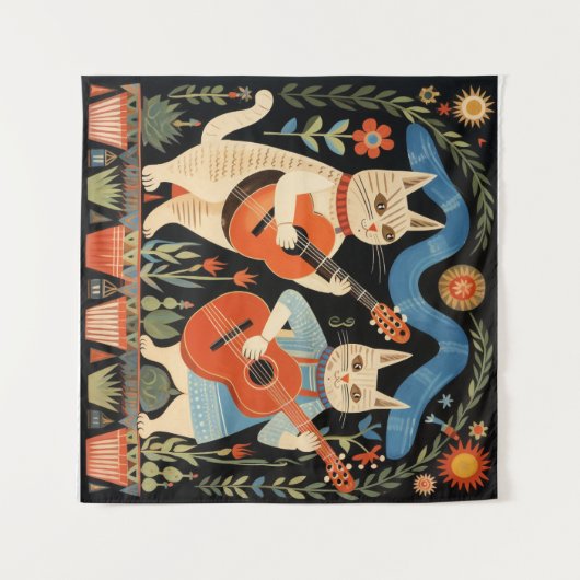 Tenture Musical Cats Folk Art (Devant (Horizontal))