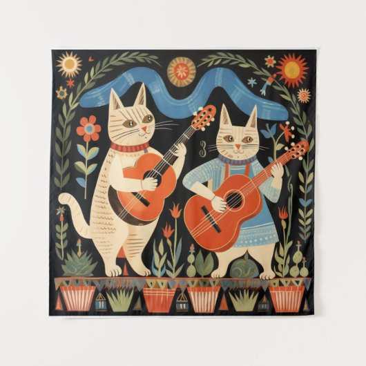 Tenture Musical Cats Folk Art (Devant)