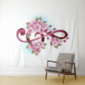 Tenture Musical treble clef notes with sakura flowers (En situation (horizontale))