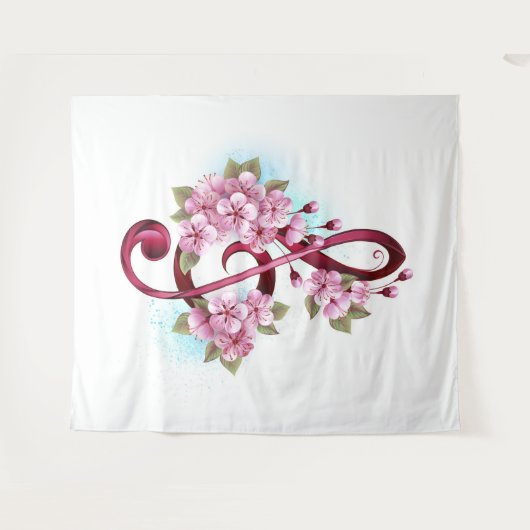 Tenture Musical treble clef notes with sakura flowers (Devant (Horizontal))