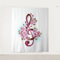 Musical treble clef notes with sakura flowers
