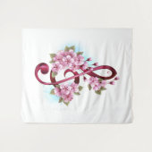 Tenture Musical treble clef notes with sakura flowers (Devant (Horizontal))