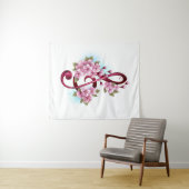 Tenture Musical treble clef notes with sakura flowers (En situation (horizontale))