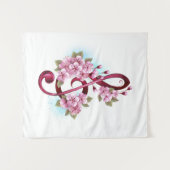 Tenture Musical treble clef notes with sakura flowers (Devant (Horizontal))