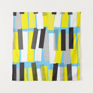 Tenture Musique jazz, motif géométrique bleu jaune.