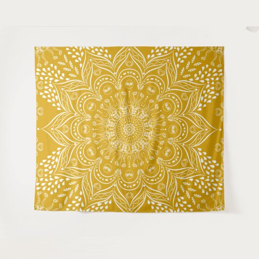 Tenture Mustard Yellow Boho Mandala (Devant (Horizontal))