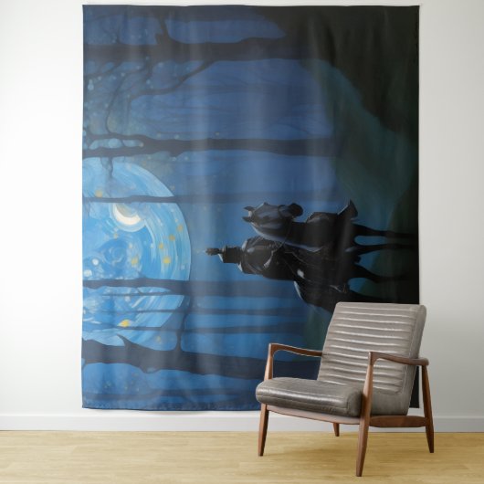 Tenture Mystérieux Chevalier Noir dans la Forêt Lune (En situation)