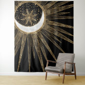 Tenture Mystic Black Gold Sun Moon Mandala (En situation)