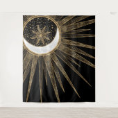 Tenture Mystic Black Gold Sun Moon Mandala (Devant)