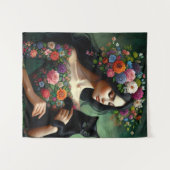 Tenture Mystic Floral Goddess with Black Cat – Fantasy Art (Devant (Horizontal))