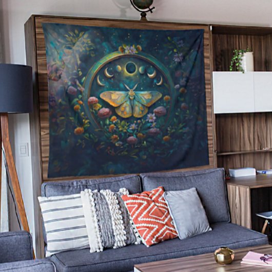 Tenture Mystical Moth and Moon Phases Portal Art LARGE