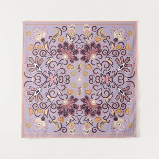 Tenture Nappe à fleurs indiennes : belle motif pastel (Devant)