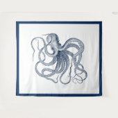 Tenture Nautique bleu marine vintage pieuvre (Devant (Horizontal))