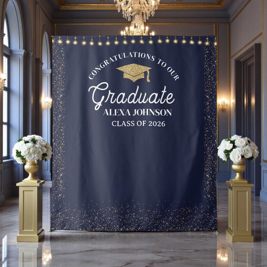 Tenture Navy Blue Class Of 2026 Graduation Backdrop