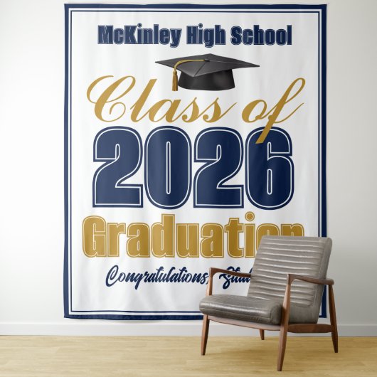 Tenture Navy Blue Class of 2026 Graduation Photo Booth (En situation)