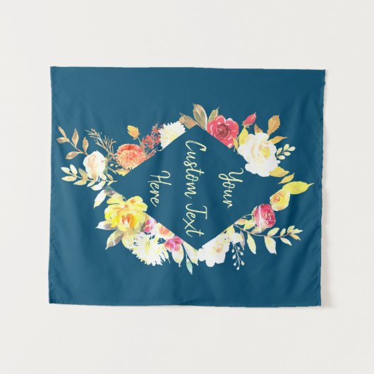 Tenture Navy Blue Floral Fête d'anniversaire Photo Booth P (Devant (Horizontal))