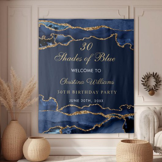 Tenture Navy Blue & Gold Shades of Blue Birthday Backdrop