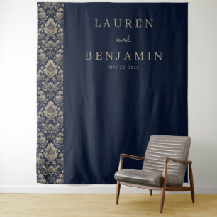 Tenture Navy Damask Élégant