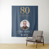 Tenture Navy élégant et or 80e anniversaire légendaire (En situation)