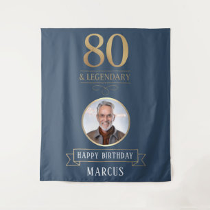 Tenture Navy et Or Élégant 80e Anniversaire Légendaire