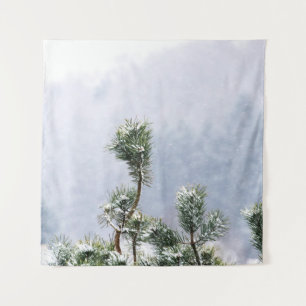 TENTURE NEIGE COUVERT DE FEUILLES VERTES ARBRE