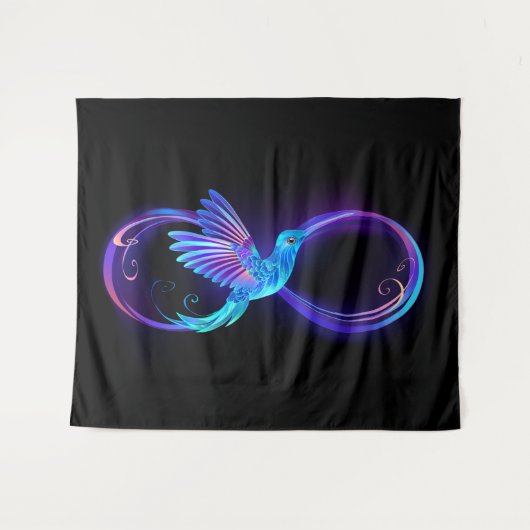 Tenture Neon Infinity Symbol with Glowing Hummingbird (Devant (Horizontal))