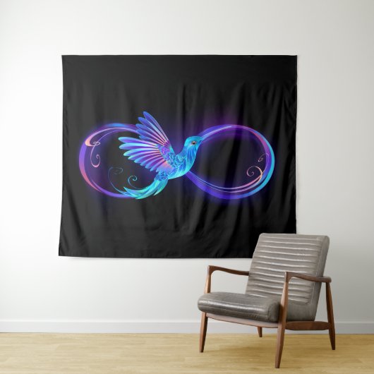 Tenture Neon Infinity Symbol with Glowing Hummingbird (En situation (horizontale))