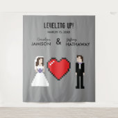 Tenture Nerdy 8 bits coeur mariage ou fiançailles arrière- (Devant)