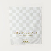 Tenture Neutral Tan Checkered Business Name Table Runner (Devant)