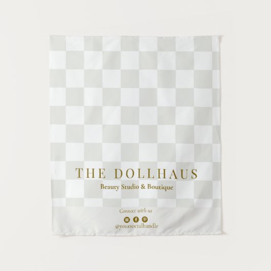 Tenture Neutral Tan Checkered Business Name Table Runner (Devant)